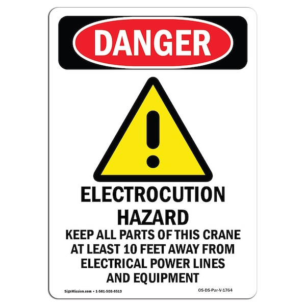 Safety Sign, OSHA Danger, 24" Height, Electrocution Hazard, Portrait, D-1824-V-1764